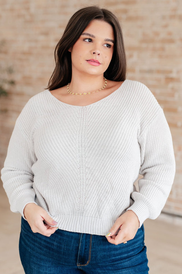 Ivory Ribbed Knit V Neck Sweater