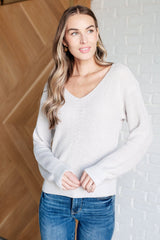 Ivory Ribbed Knit V Neck Sweater