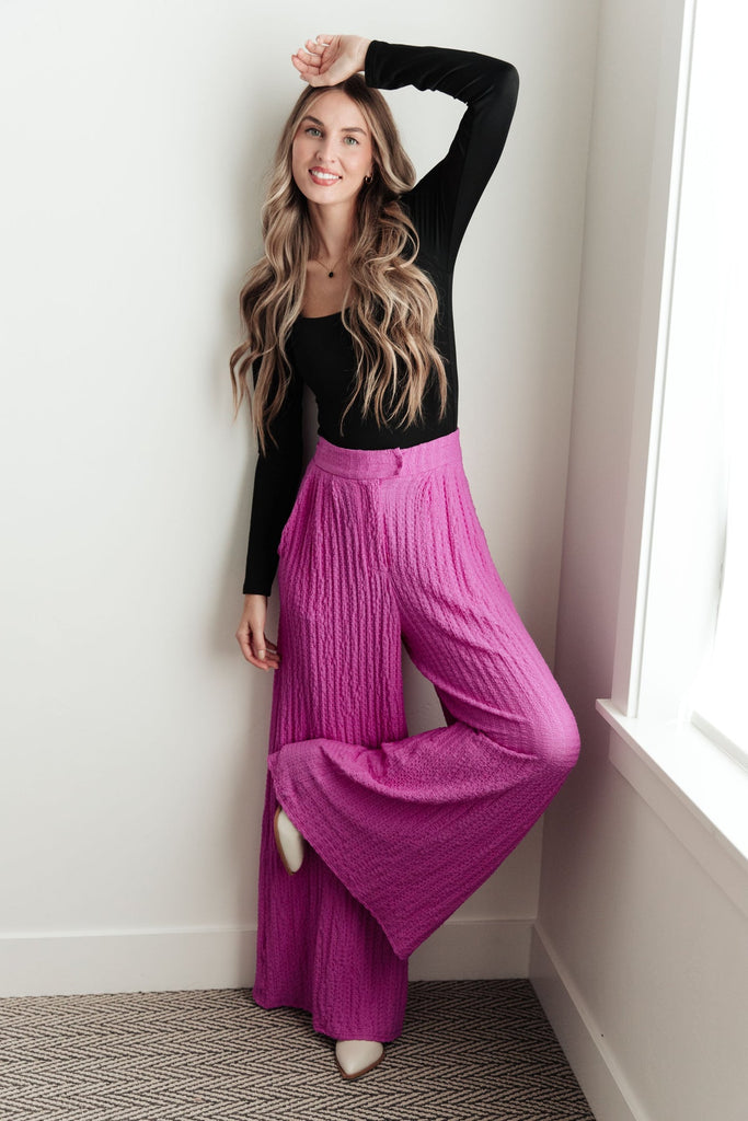 Pleated Pink Wide Leg Trouser Pants