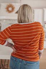 Plus Size Orange Color Block Cuff Long Sleeve Tee back