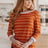 Orange Color Block Cuff Long Sleeve Tee front view