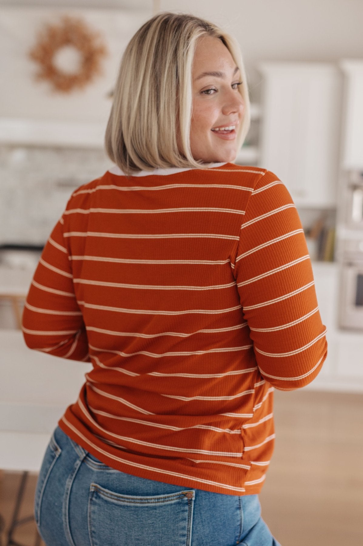 Plus Size Orange Color Block Cuff Long Sleeve Tee back view