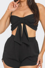 Black Twisted Bow Bra Top & Shorts Set