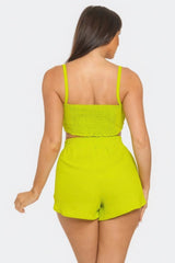 Lime Green Twisted Bow Bra Top & Shorts Set