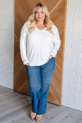 V-Neck Front Seam Sweater in Ivory plus size