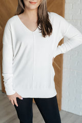 V-Neck Front Seam Sweater in Ivory close up