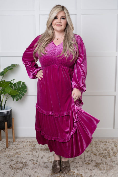 plus size Velvet Tiered Maxi Dress in Plum