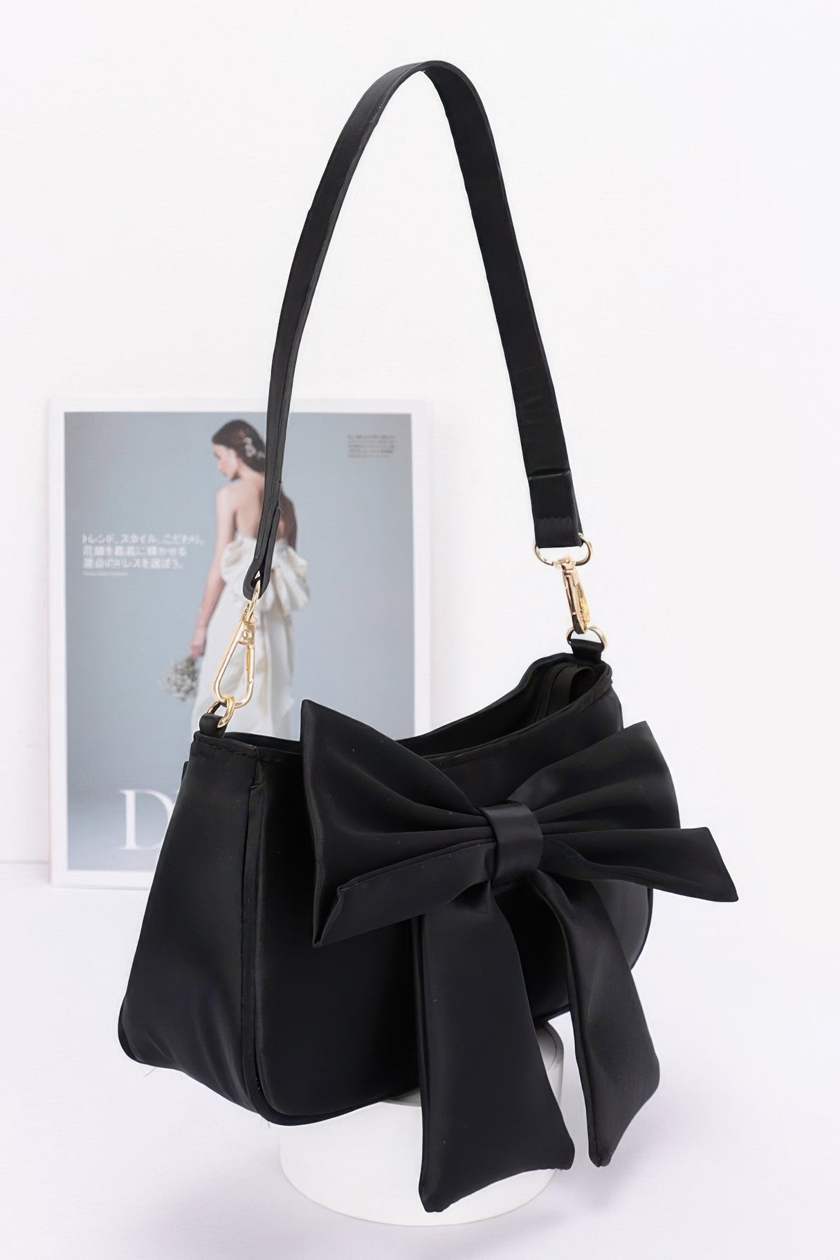 Black Satin Bow Shoulder Bag