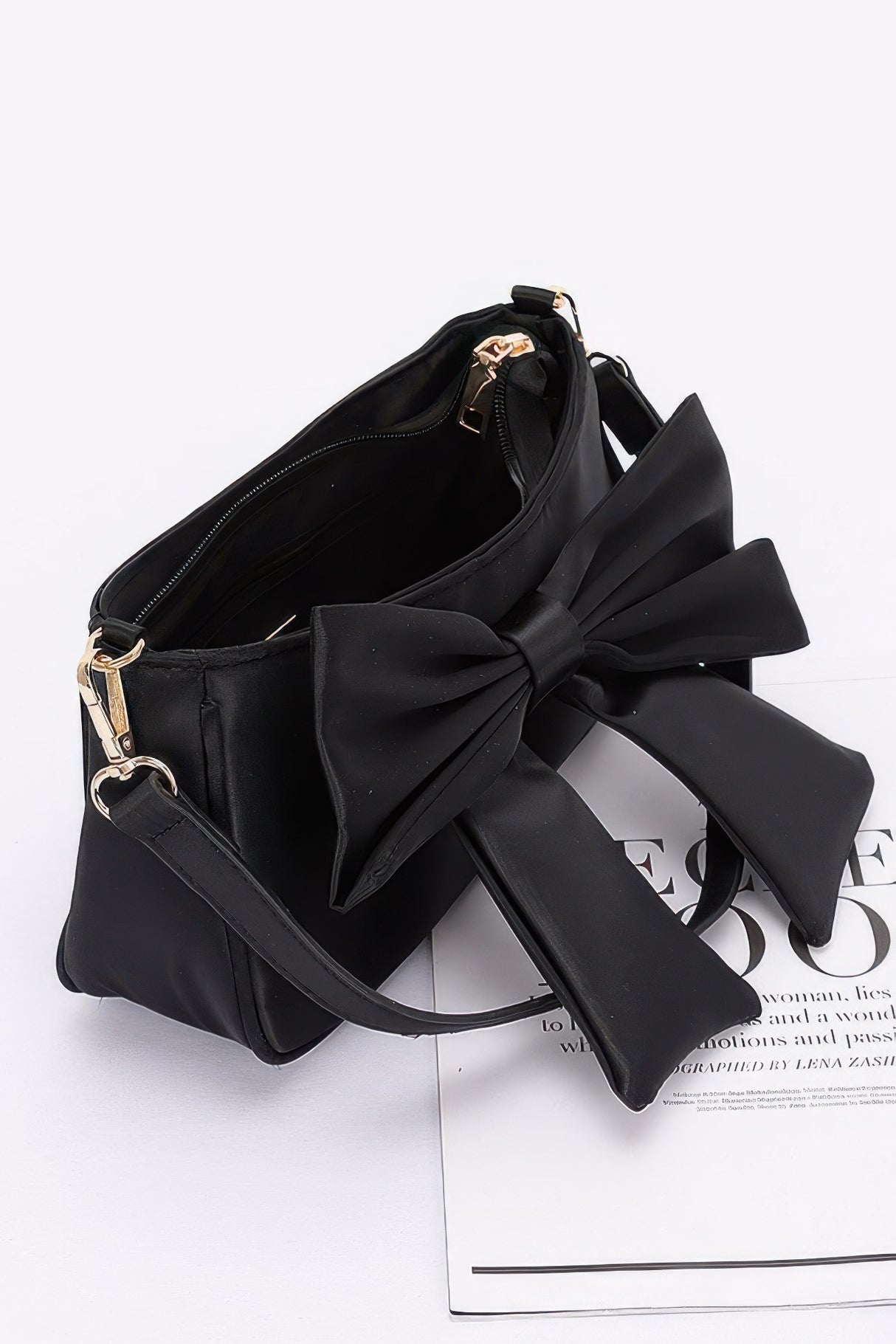 Black Satin Bow Shoulder Bag