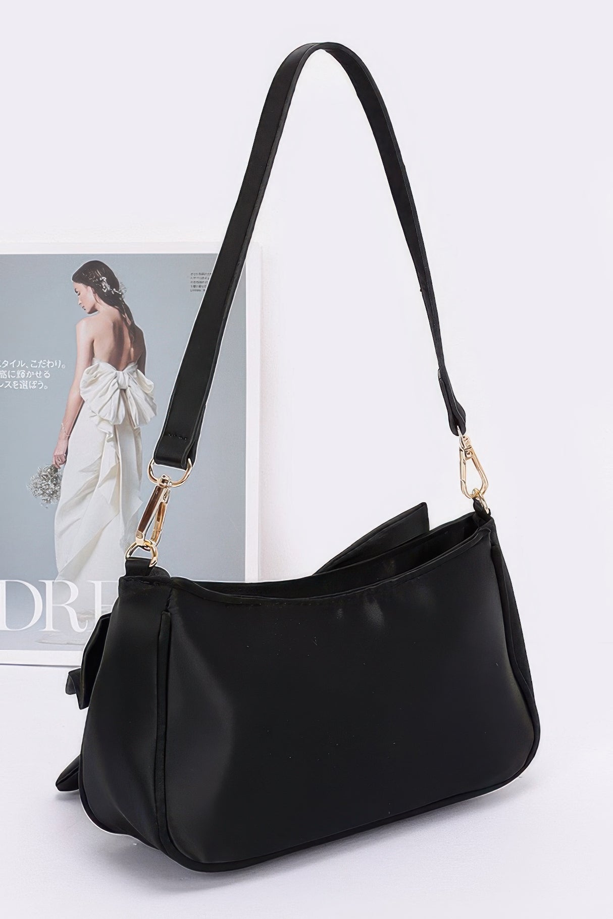 Black Satin Bow Shoulder Bag