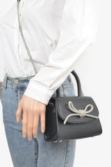 Black Faux Leather Top Handle Clutch