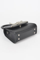 Black Faux Leather Top Handle Clutch