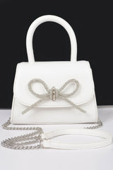 white Faux Leather Top Handle Clutch