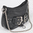 Black Faux Leather Stud Double Buckles Shoulder Bag