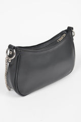 Black Faux Leather Stud Double Buckles Shoulder Bag