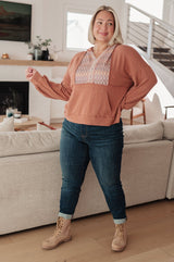 Textured Jersey Knit Hoodie in Rust plus size