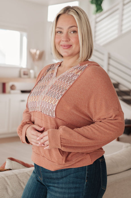 Plus Size Textured Jersey Knit Hoodie in Rust