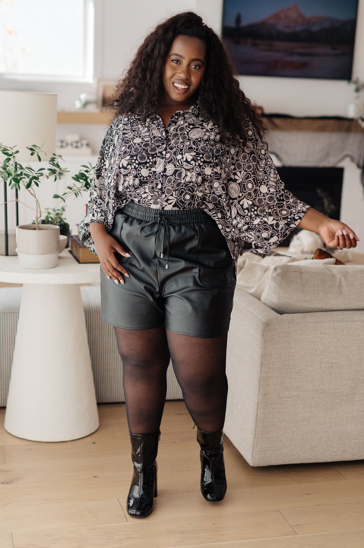 Black plus size faux leather shorts