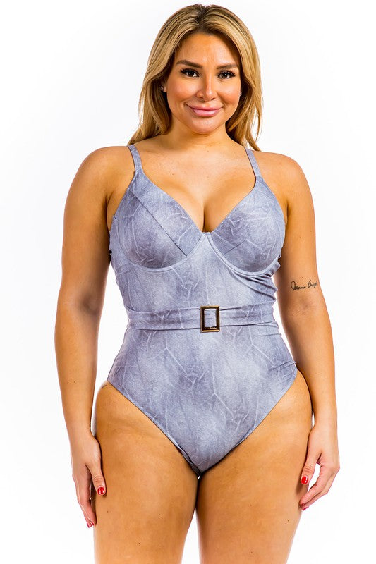 Plus Size One-Piece Denim Swimsuit