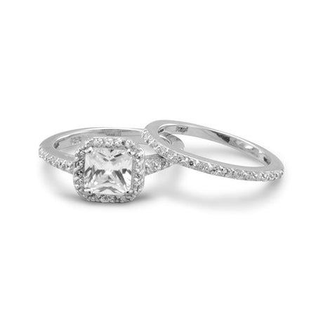 Rhodium plated cubic zirconia engagement bridal ring set