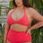 front view of model wearing red Plus Size Ruched Front High Waisted Bikini