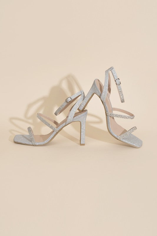 Silver Rhinestone 4" Block Heels