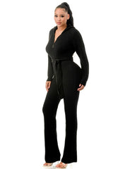 Black Belted Thick Knit Hooded Jumpsuit side