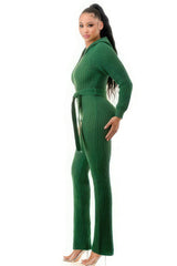 Green Belted Thick Knit Hooded Jumpsuit side