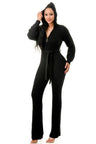 Black Belted Thick Knit Hooded Jumpsuit