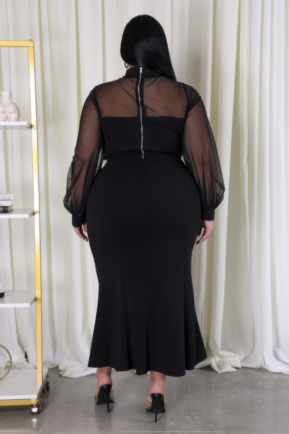 Black Plus Size High-Waisted Maxi Skirt Set back