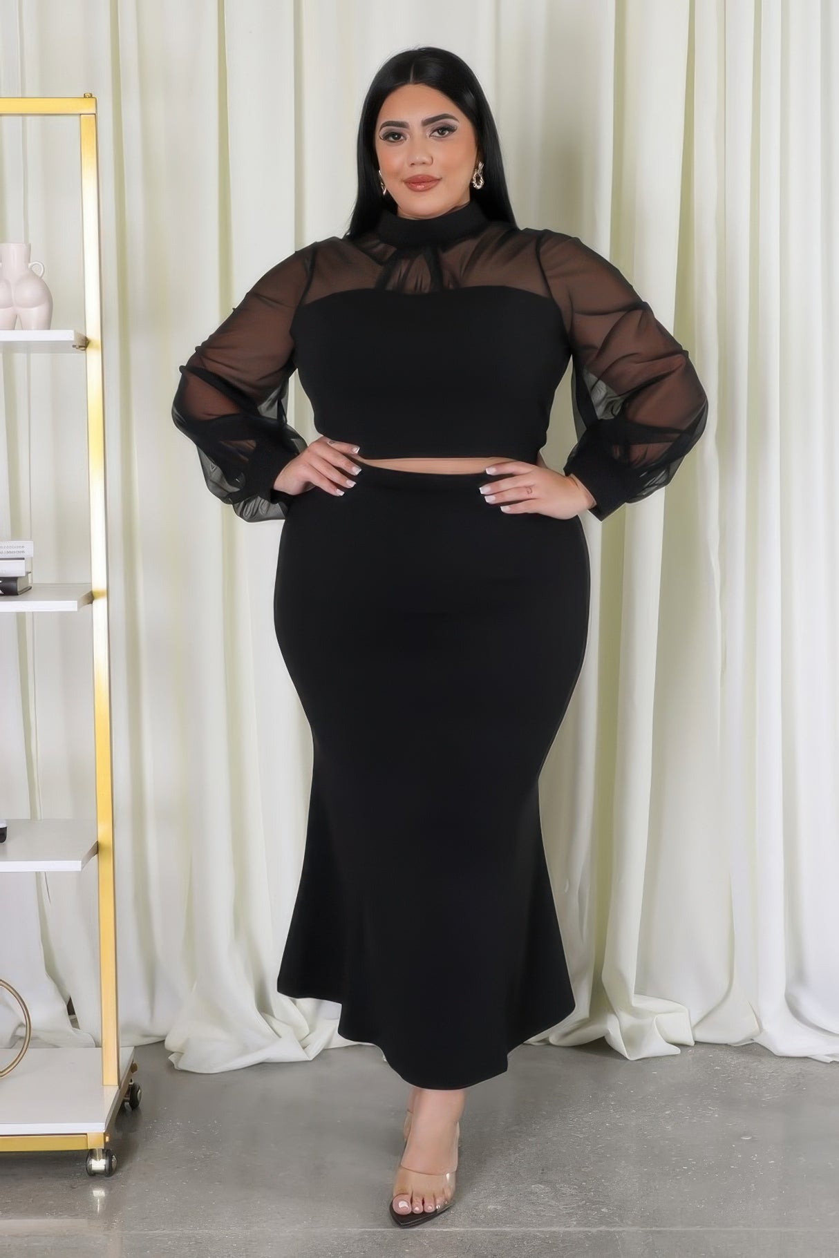 Black Plus Size High-Waisted Maxi Skirt Set