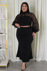 Black Plus Size High-Waisted Maxi Skirt Set