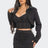 Black Three Piece Cropped Jacket Skirt Set