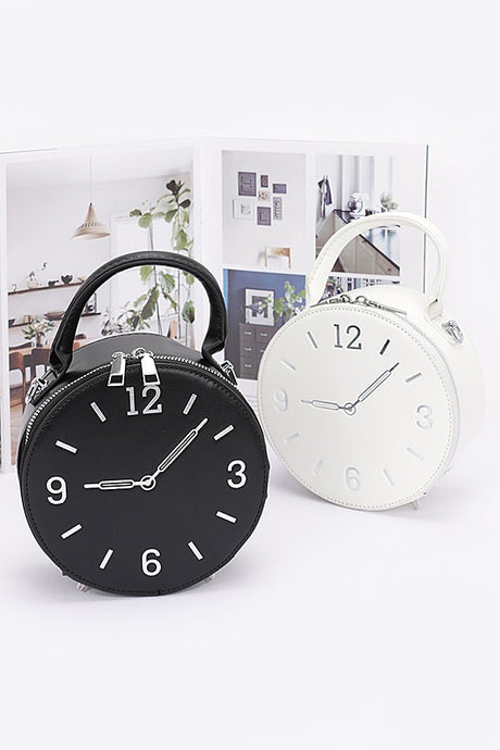 black and white faux leather clock novelty handbags