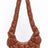 brown pleated faux leather crossbody bag with puffed-up handle and zipper closure