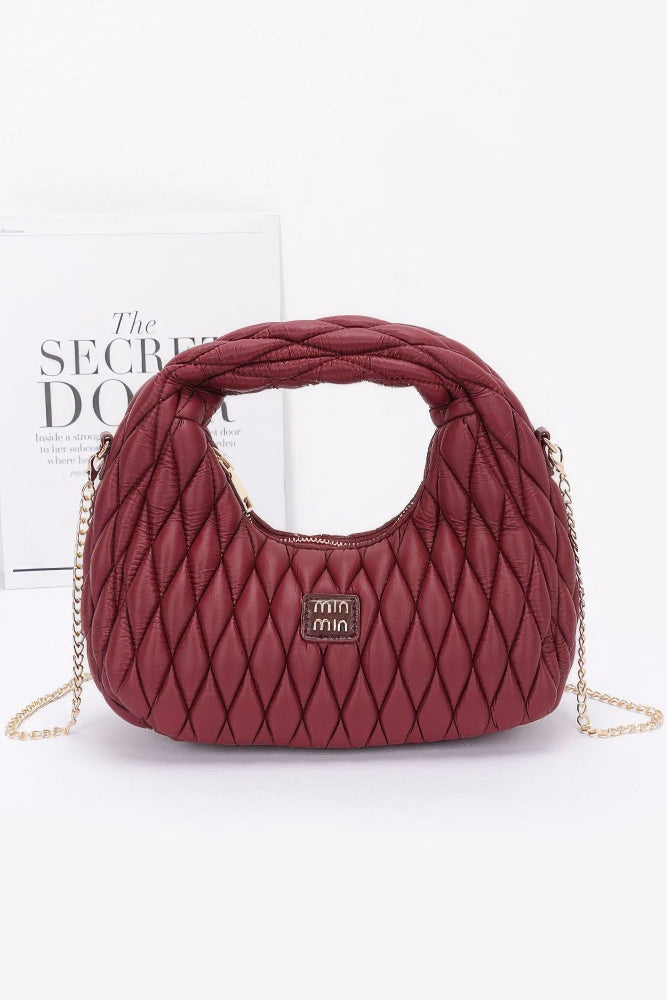 burgundy Quilted Faux Leather Hobo Bag