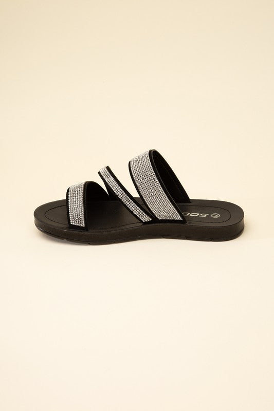 Black Dazzling Rhinestone Strap Sandals