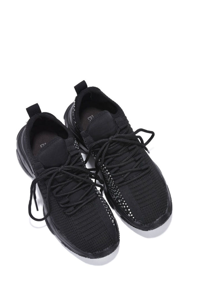 Low Top Rhinestone Sneakers - Black