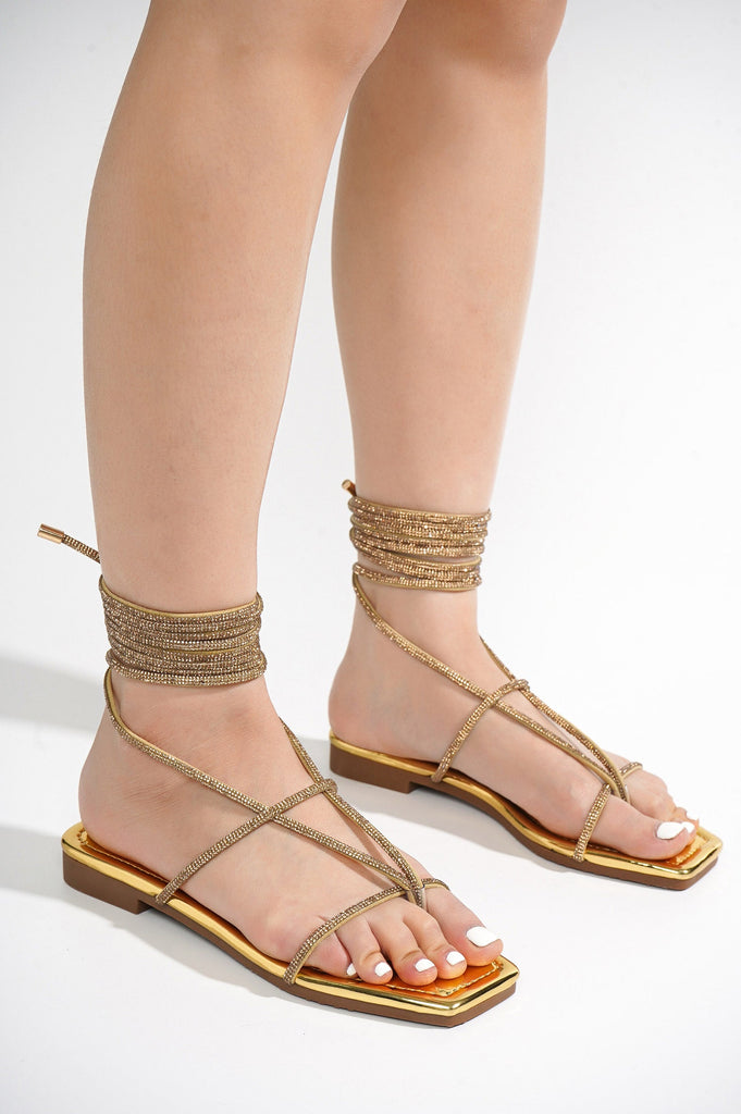 Strappy Dolphin Sandals - Gold