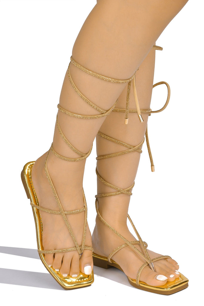 Strappy Dolphin Sandals - Gold