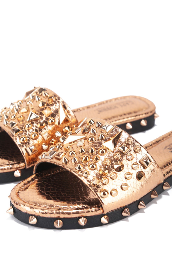Rose Gold Spiked Slide Sandals