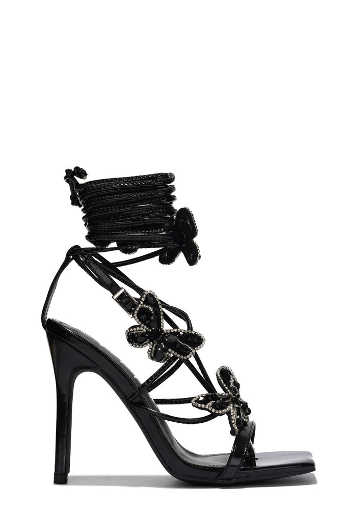 Butterfly Lace Up Heels - Black