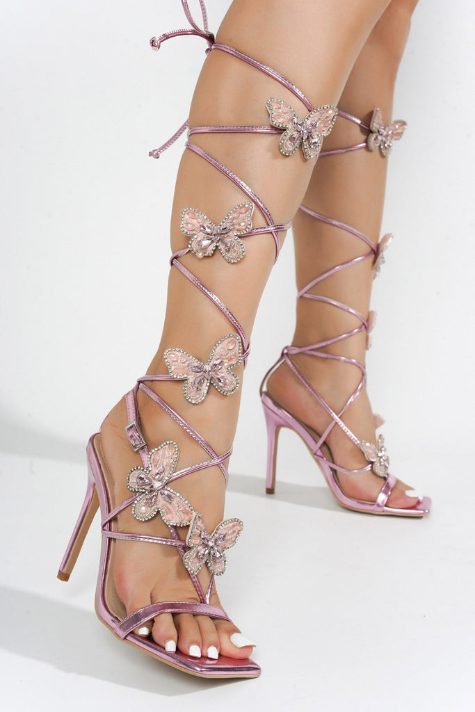 Butterfly Lace Up Heels - Fuchsia