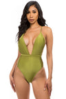 olive Low V-Neck One Piece Swimsuit