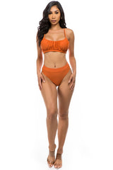 copper Ruched Top High Waisted Bikini 