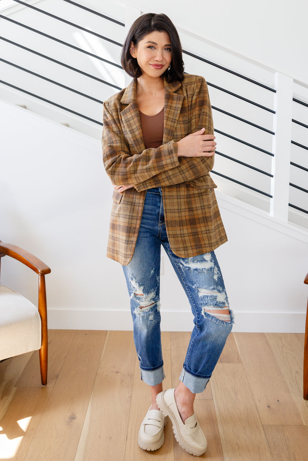 Classic Brown Plaid Blazer