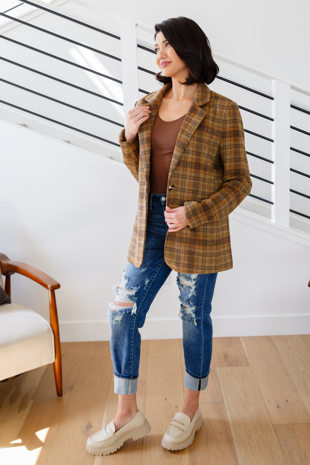 Classic Brown Plaid Blazer side