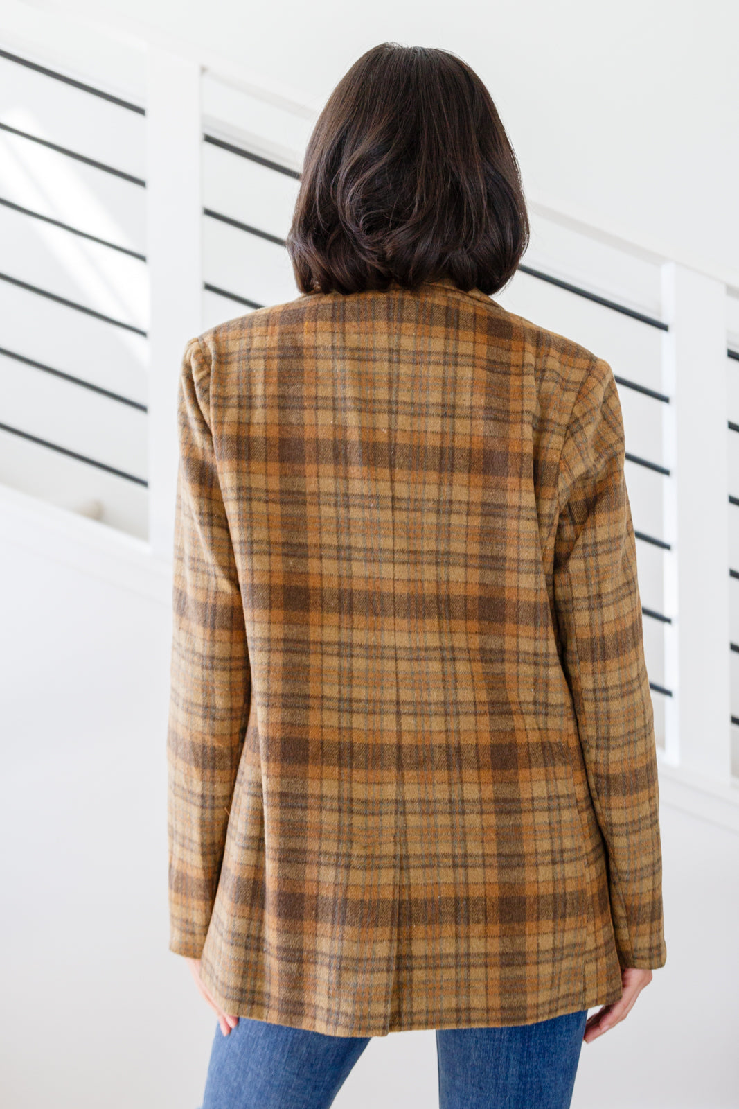 Classic Brown Plaid Blazer back