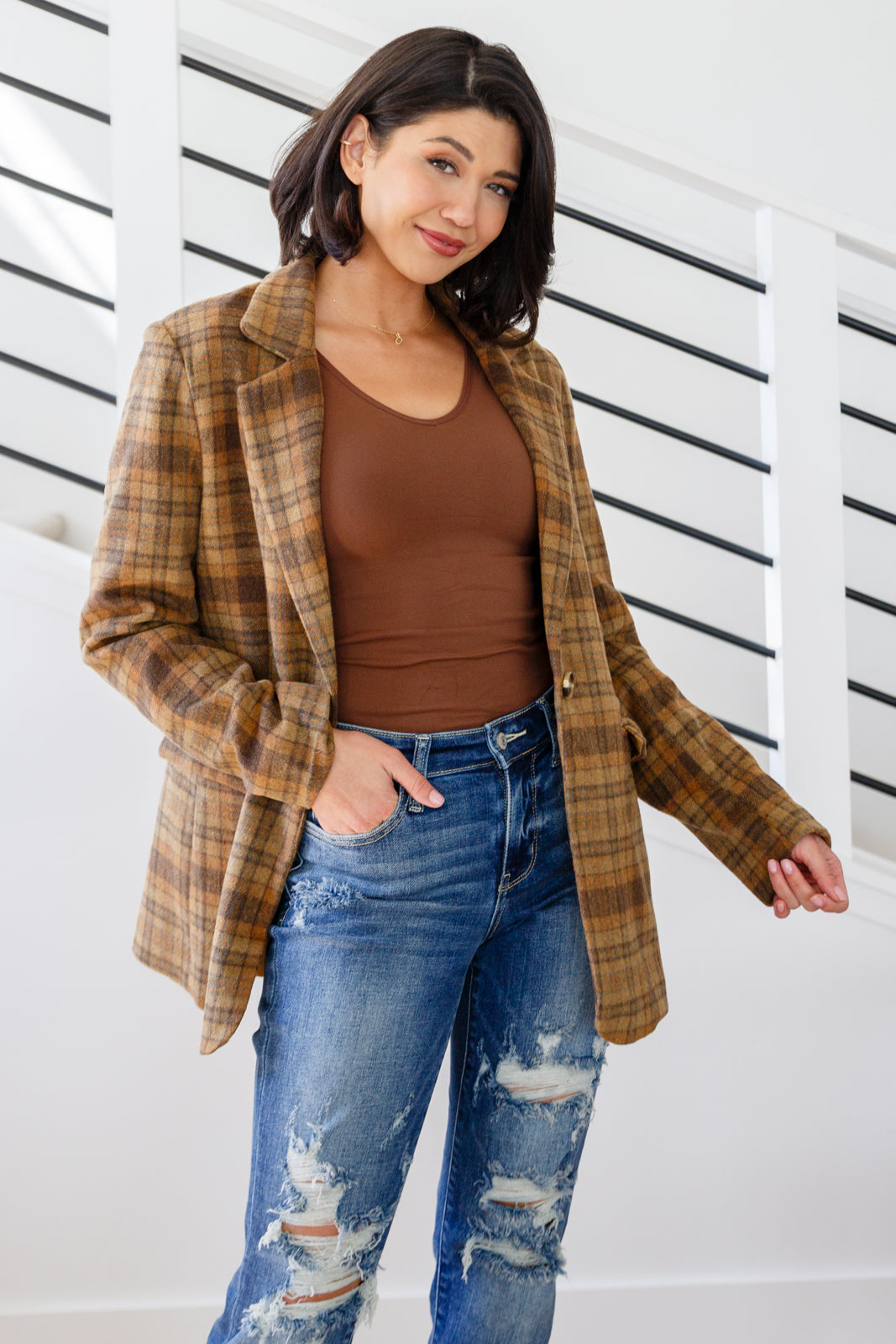 Classic Brown Plaid Blazer