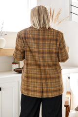 Plus Size Classic Brown Plaid Blazer back